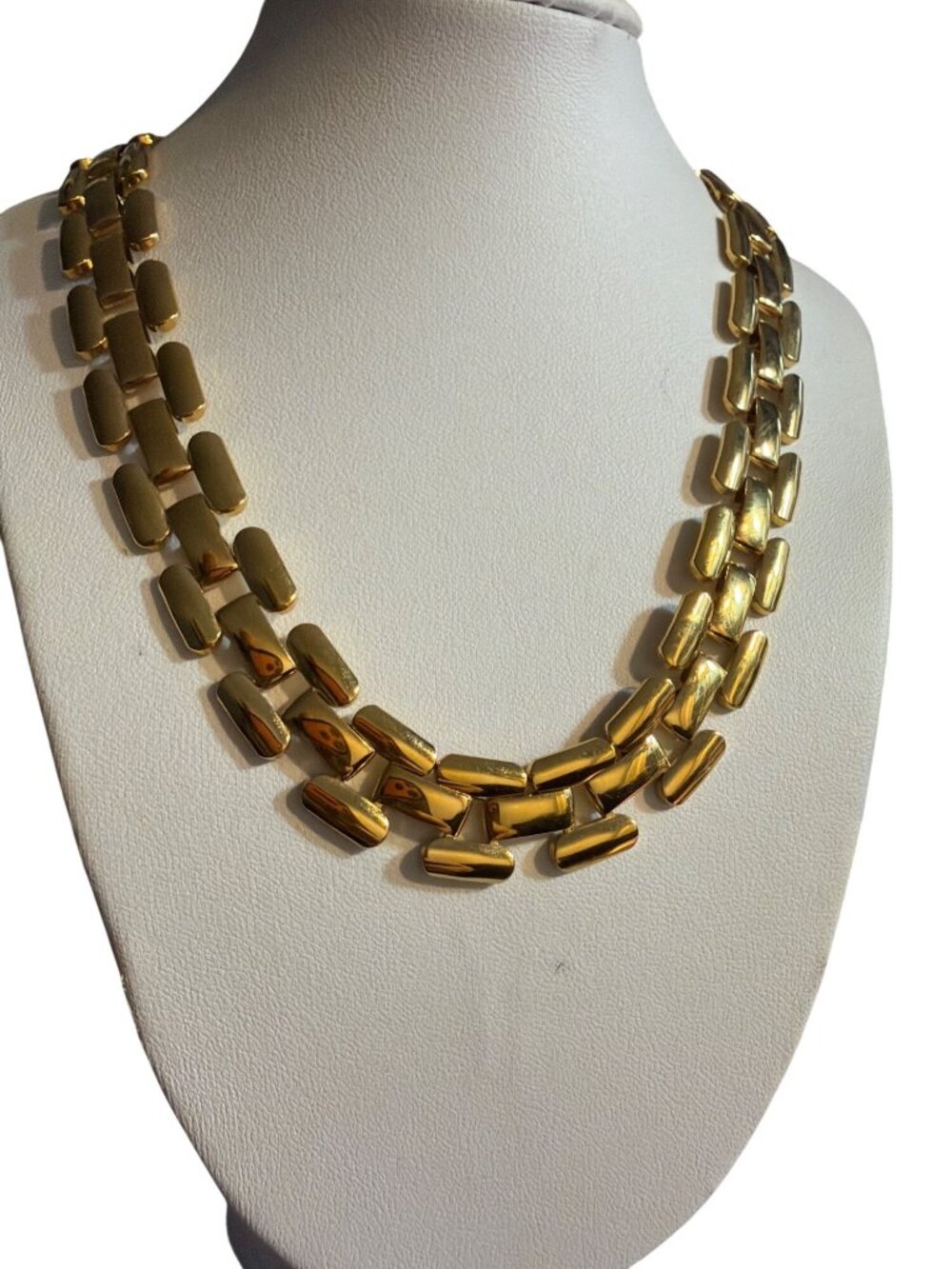Vintage Napier Gold Tone Necklace Articulated Chain Fold Over Clasp Estate 18"